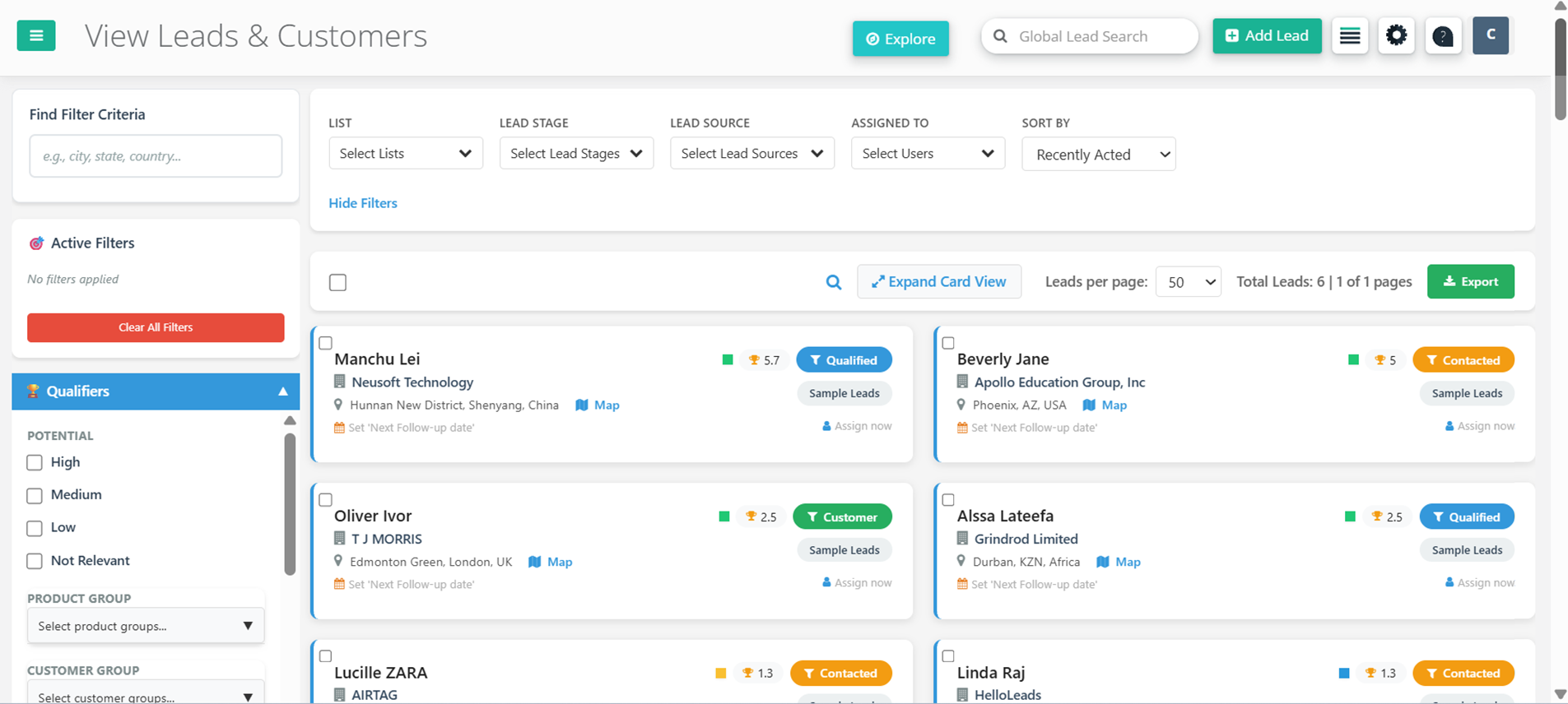 Leads Management Interface